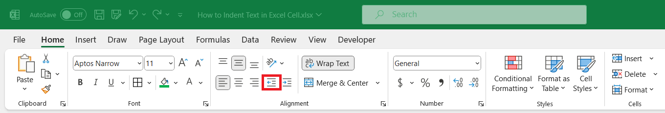 How to indent in Excel