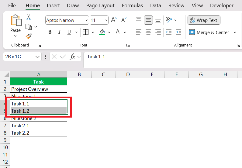 How to indent in Excel