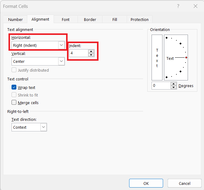 How to indent in Excel