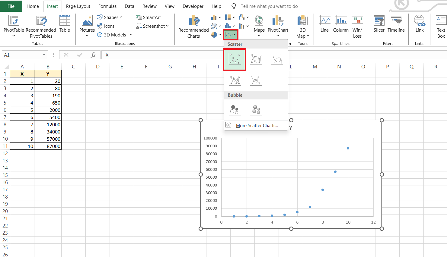 semi log graph in excel