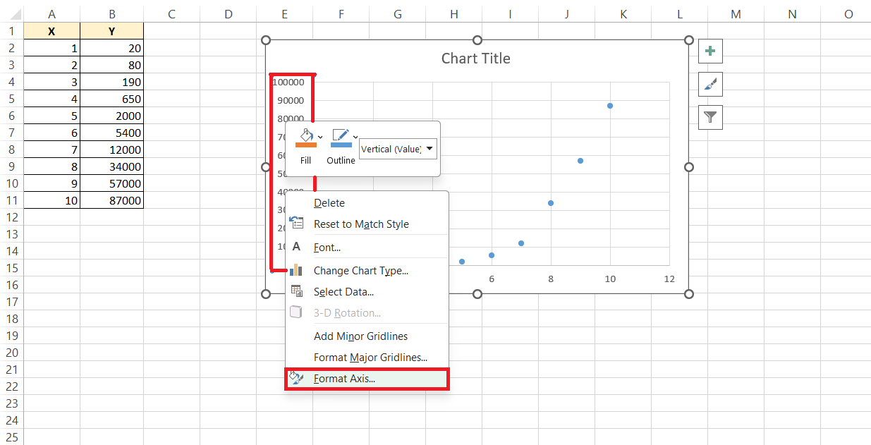 semi log graph in excel