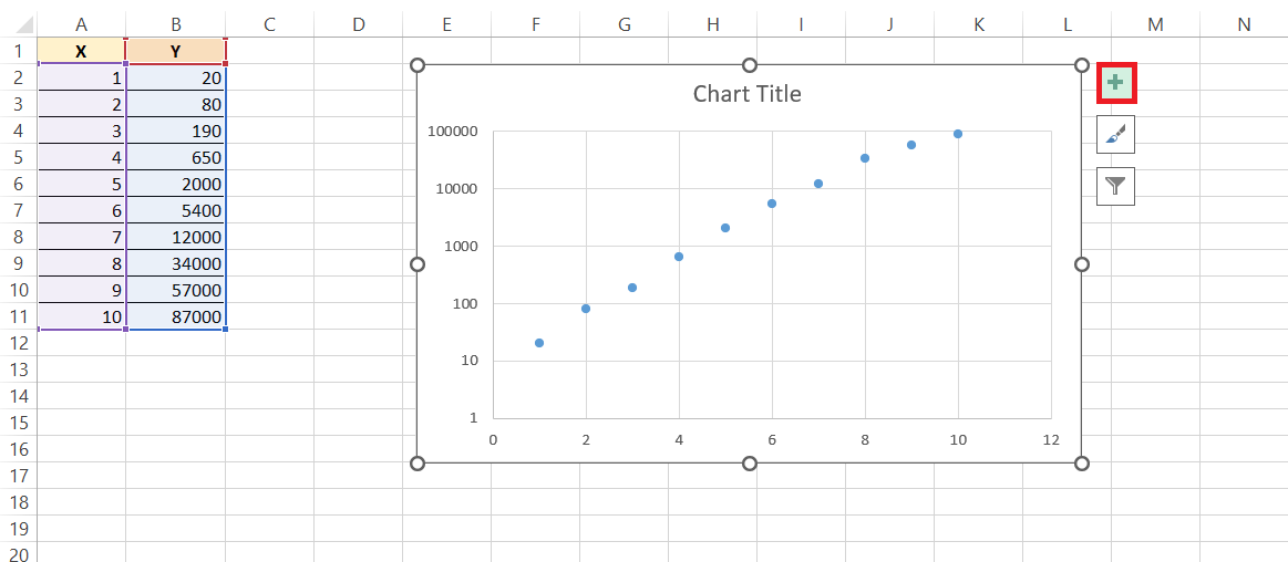 semi log graph in excel