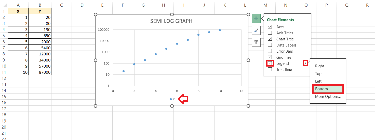 semi log graph in excel