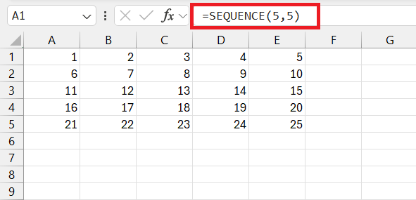 SEQUENCE Function in Excel