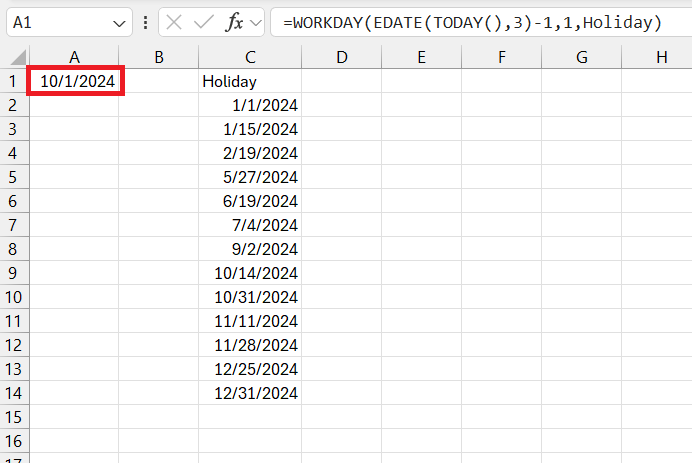90 days from today in Excel