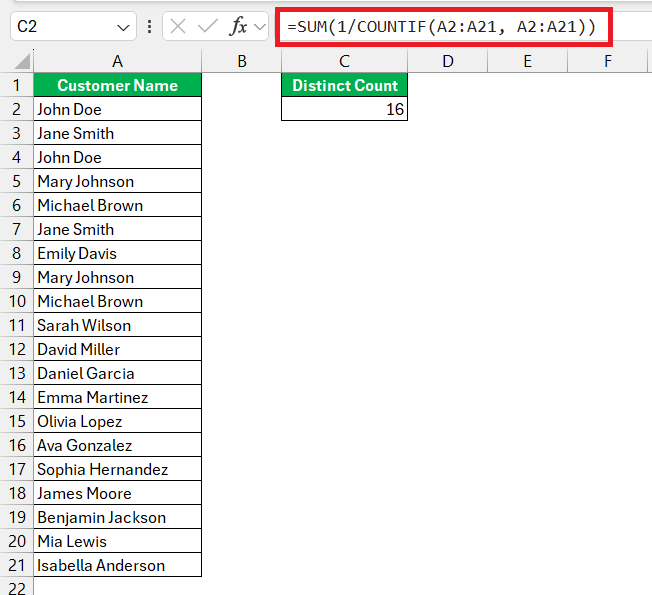 Excel Count Distinct