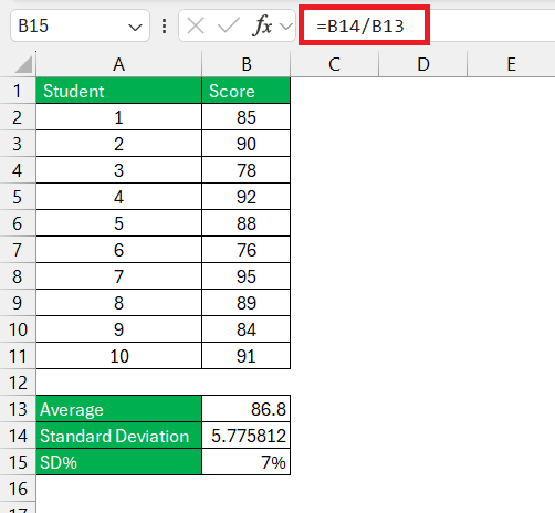 Standard Deviation as a Percentage in Excel