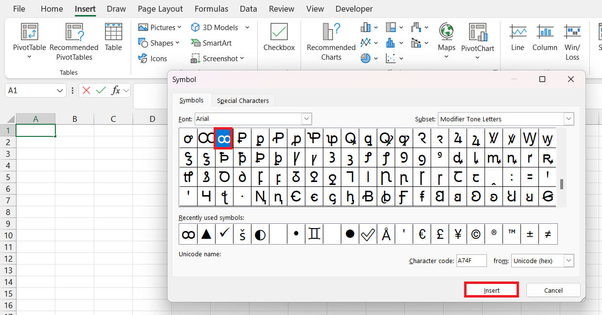 Infinity Symbol in Excel