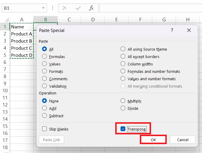 Convert Columns to Rows in Excel