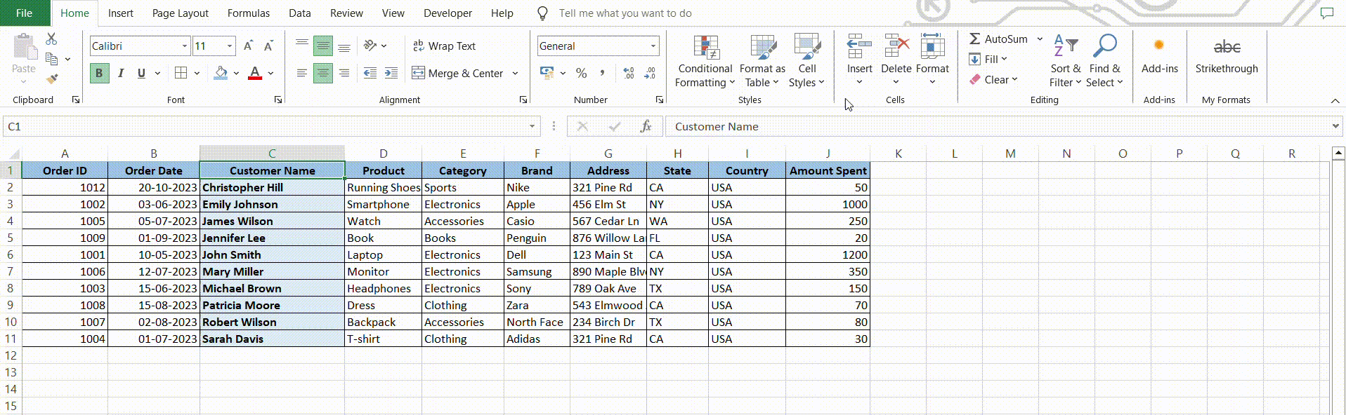 sort numbers in excel