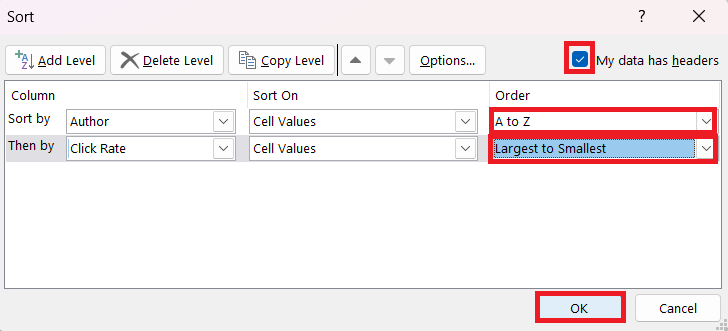 sort numbers in excel