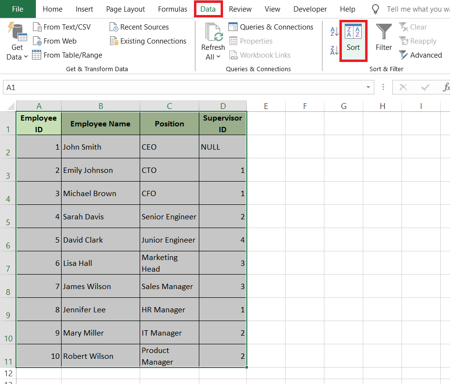sort numbers in excel