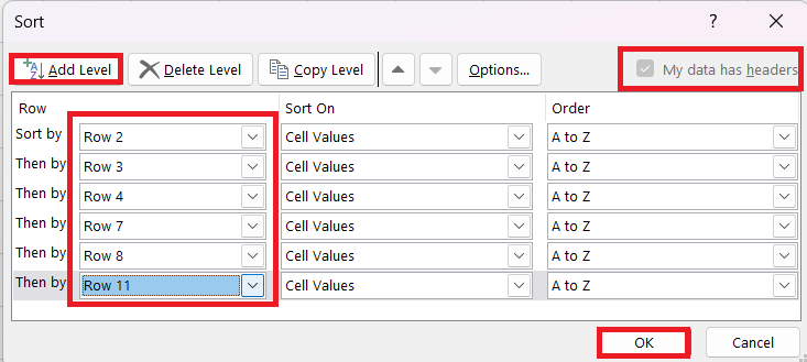 sort numbers in excel