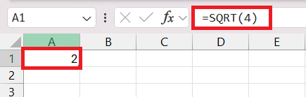 Square Root of 4 in Excel