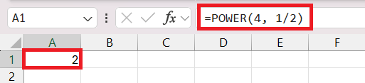 Square Root of 4 in Excel