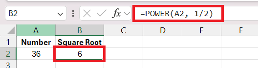 Square Root of 4 in Excel