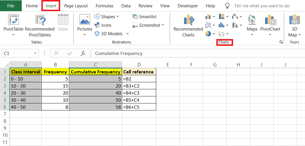 Ogive Graph in Excel