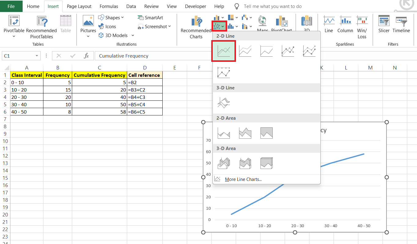 Ogive Graph in Excel