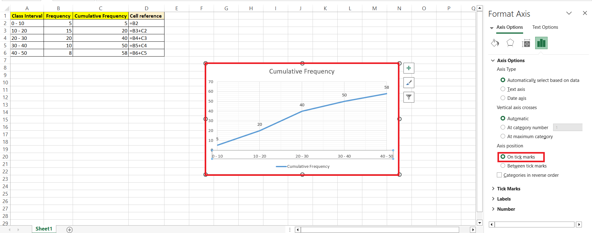 Ogive Graph in Excel