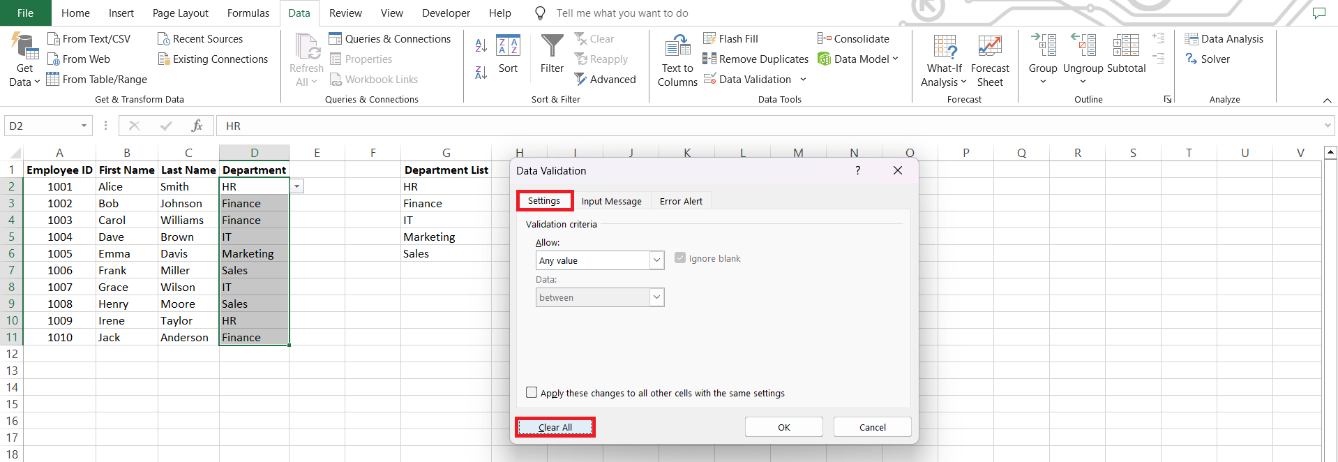 Remove Drop Down Lists in Excel