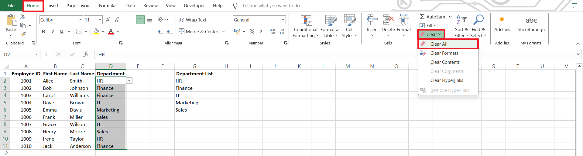 Remove Drop Down Lists in Excel