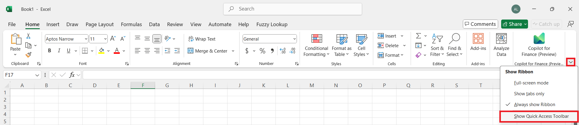 Can't Find Quick Access Toolbar in Excel