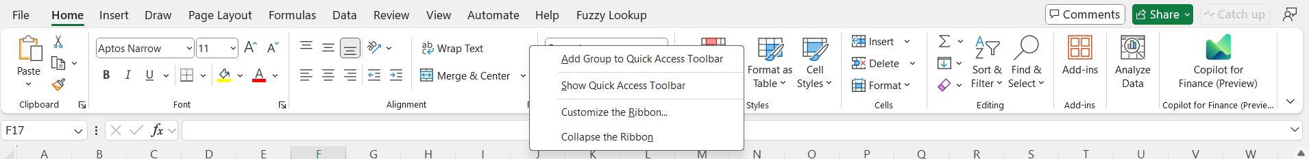 Can't Find Quick Access Toolbar in Excel