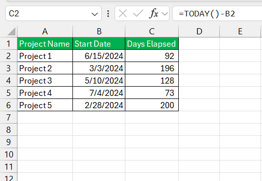 Formula for Today's Date in Excel