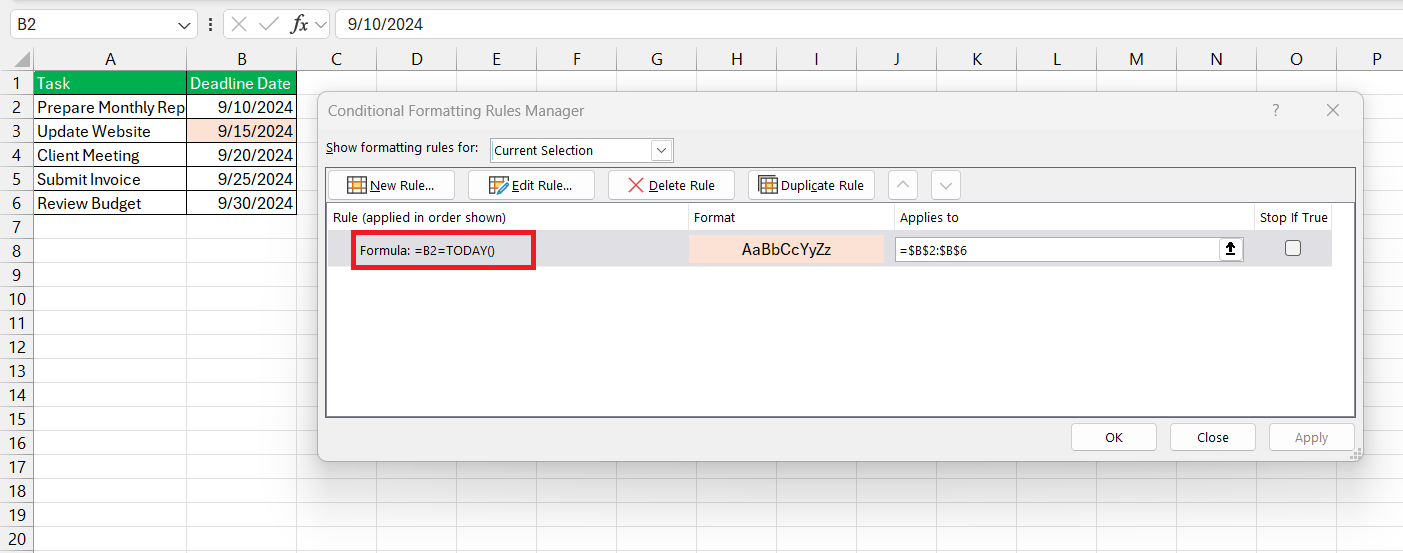 Formula for Today's Date in Excel