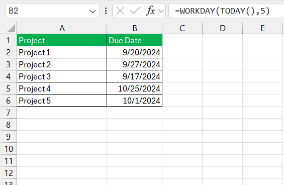 Formula for Today's Date in Excel