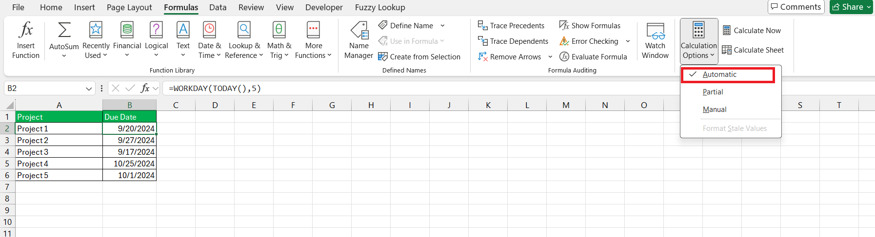 Formula for Today's Date in Excel