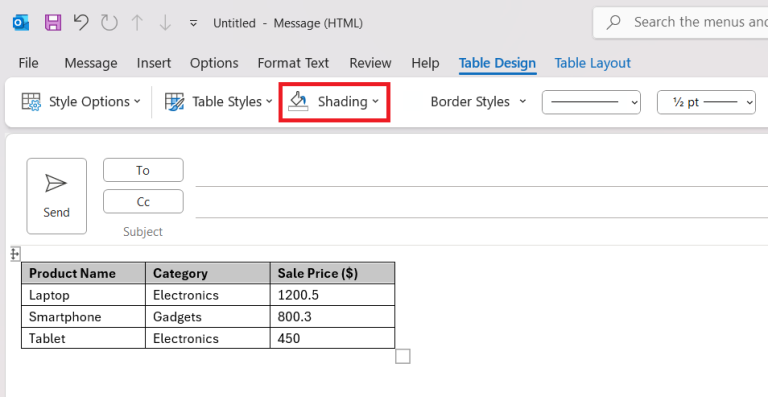 How to Add Table Borders in Outlook Fast | MyExcelOnline