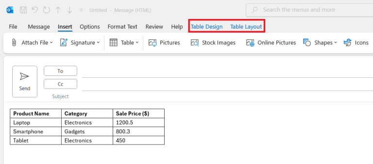 How to Add Table Borders in Outlook Fast | MyExcelOnline