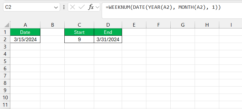 How Many Weeks in a Month in Excel