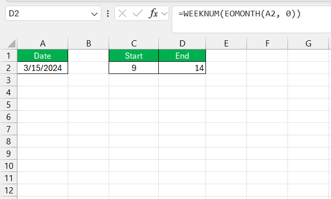 How Many Weeks in a Month in Excel