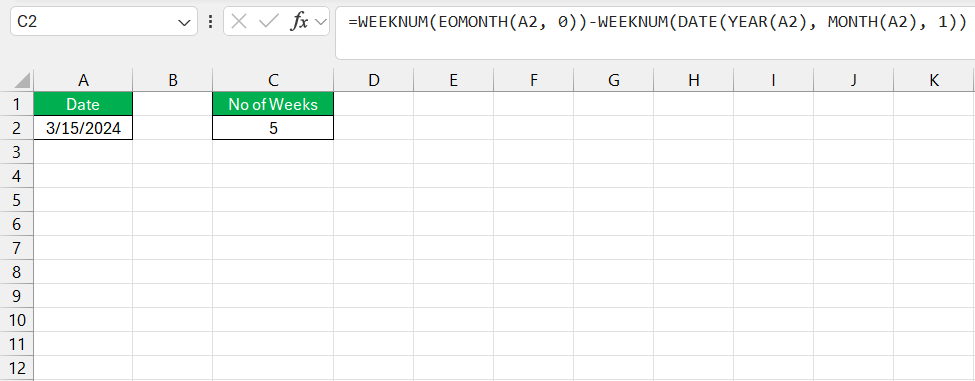 How Many Weeks in a Month in Excel