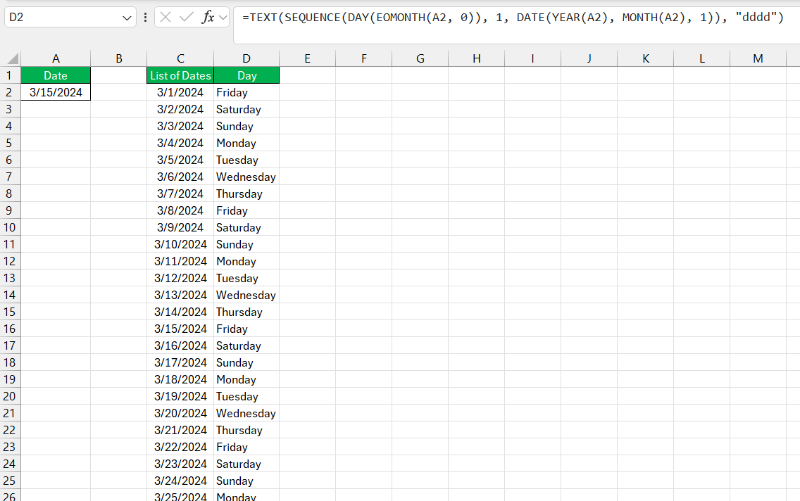 How Many Weeks in a Month in Excel