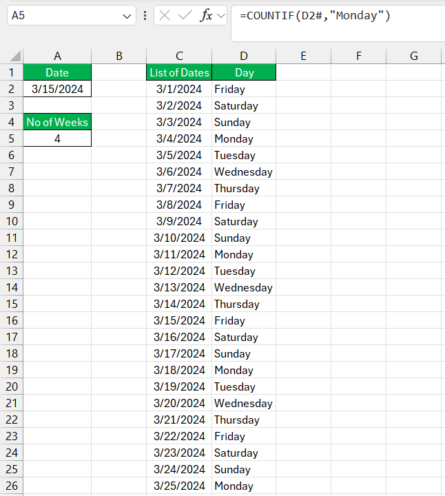 How Many Weeks in a Month in Excel