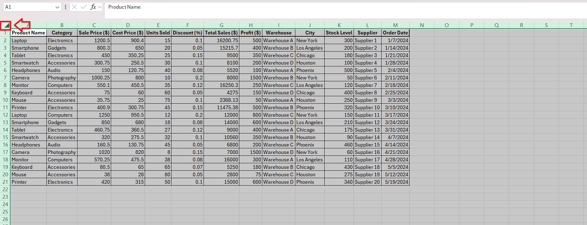 Select All Cells in Excel
