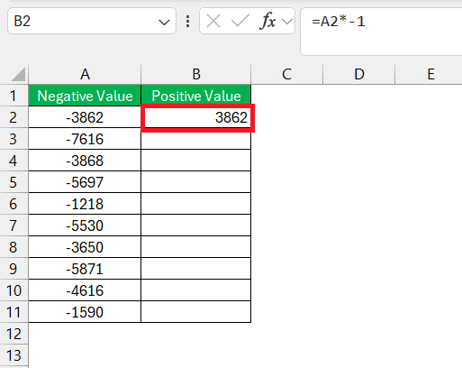 Convert Negative value to Positive value in Excel