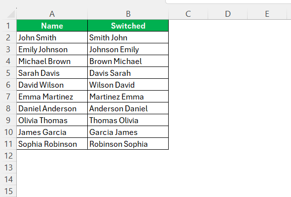 Switch from First to Last Names in Excel