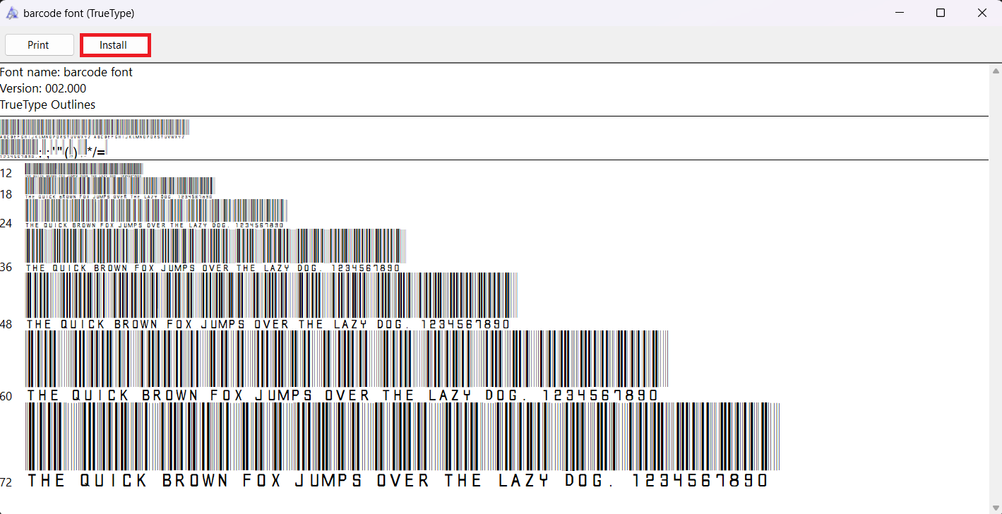 Barcode Font in Excel