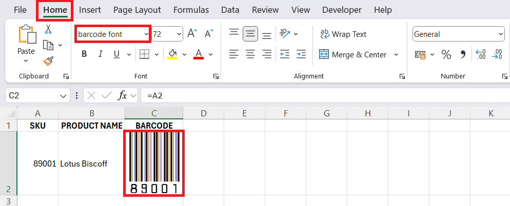 Barcode Font in Excel
