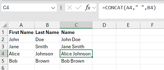 Combine Two Columns in Excel