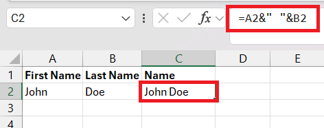 Combine Two Columns in Excel