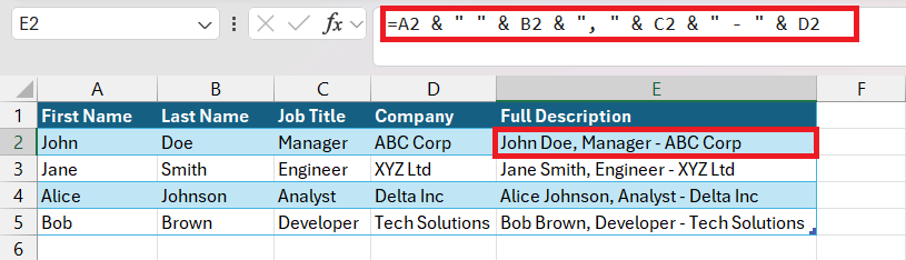 Combine Two Columns in Excel