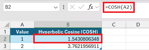 COSH Function in Excel