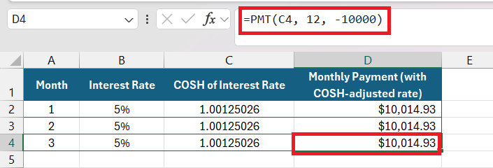 COSH Function in Excel