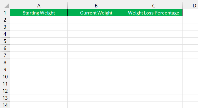 Weight Loss Percentage in Excel