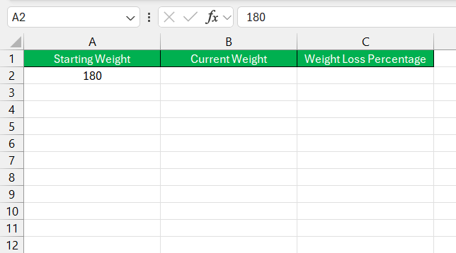 Weight Loss Percentage in Excel